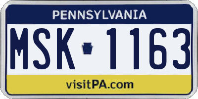 PA license plate MSK1163