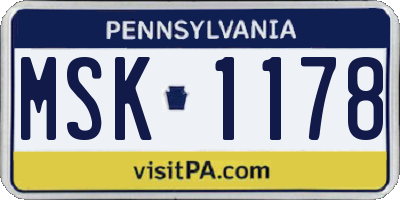 PA license plate MSK1178
