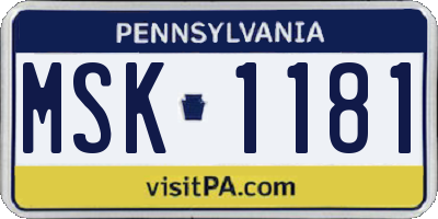 PA license plate MSK1181