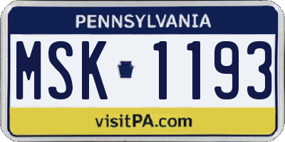 PA license plate MSK1193
