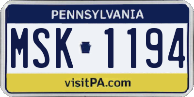 PA license plate MSK1194