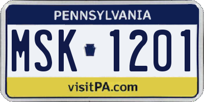 PA license plate MSK1201