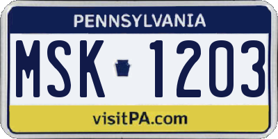 PA license plate MSK1203