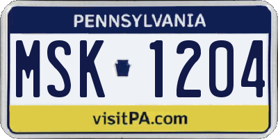 PA license plate MSK1204