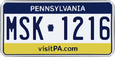 PA license plate MSK1216