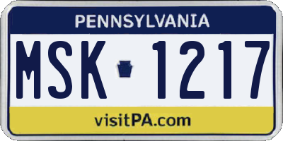 PA license plate MSK1217