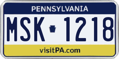PA license plate MSK1218