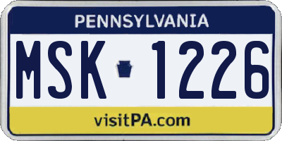 PA license plate MSK1226