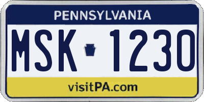 PA license plate MSK1230