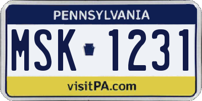 PA license plate MSK1231