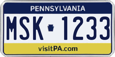PA license plate MSK1233