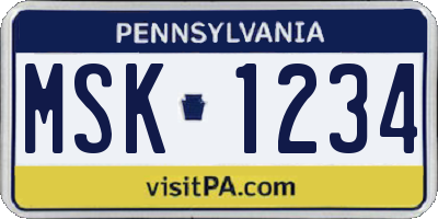 PA license plate MSK1234