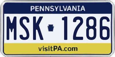 PA license plate MSK1286
