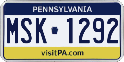 PA license plate MSK1292
