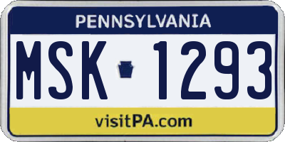 PA license plate MSK1293