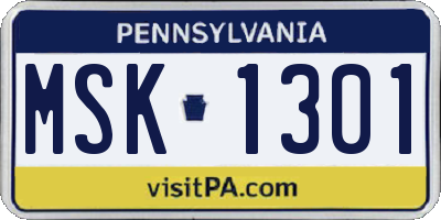 PA license plate MSK1301
