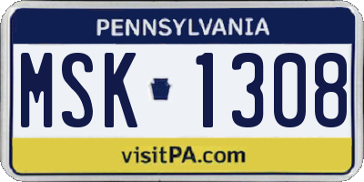 PA license plate MSK1308
