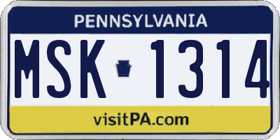 PA license plate MSK1314