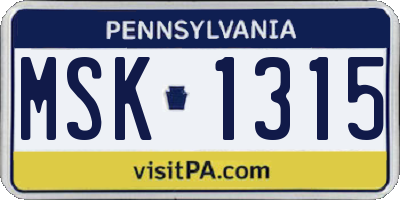 PA license plate MSK1315