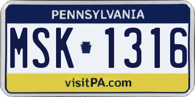 PA license plate MSK1316