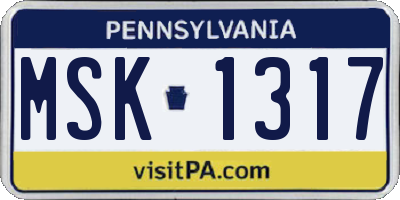 PA license plate MSK1317