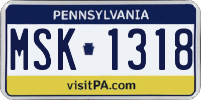PA license plate MSK1318