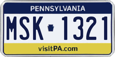 PA license plate MSK1321
