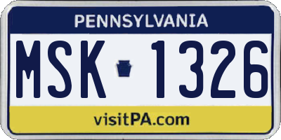 PA license plate MSK1326