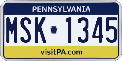 PA license plate MSK1345