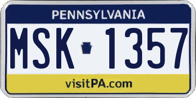 PA license plate MSK1357