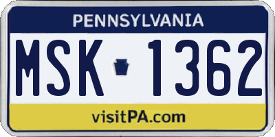 PA license plate MSK1362