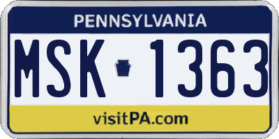 PA license plate MSK1363