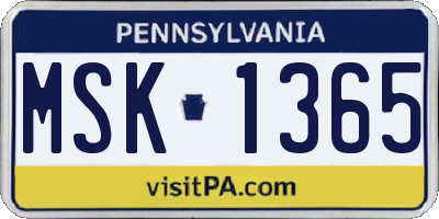 PA license plate MSK1365