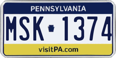 PA license plate MSK1374
