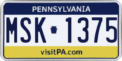 PA license plate MSK1375
