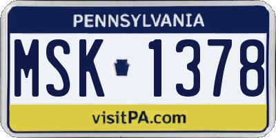 PA license plate MSK1378