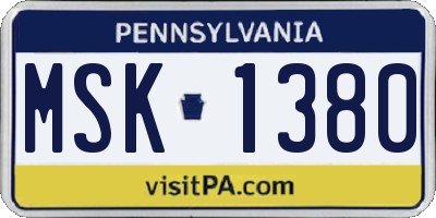 PA license plate MSK1380