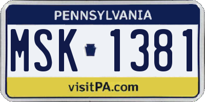 PA license plate MSK1381