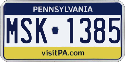 PA license plate MSK1385