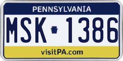 PA license plate MSK1386