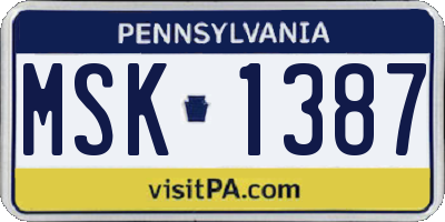 PA license plate MSK1387