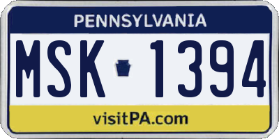 PA license plate MSK1394