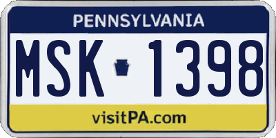 PA license plate MSK1398
