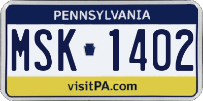 PA license plate MSK1402