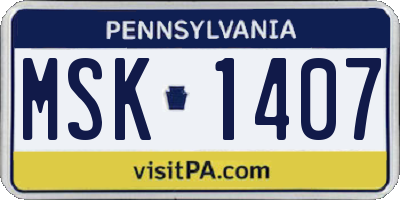 PA license plate MSK1407
