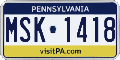 PA license plate MSK1418