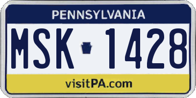 PA license plate MSK1428