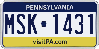 PA license plate MSK1431