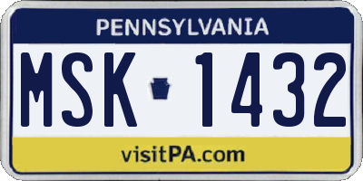 PA license plate MSK1432