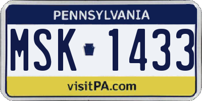 PA license plate MSK1433